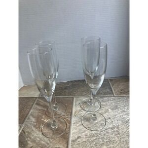 Set of 4 Crystal Champagne Flutes Made in France Etched Logo Elegant Toasting